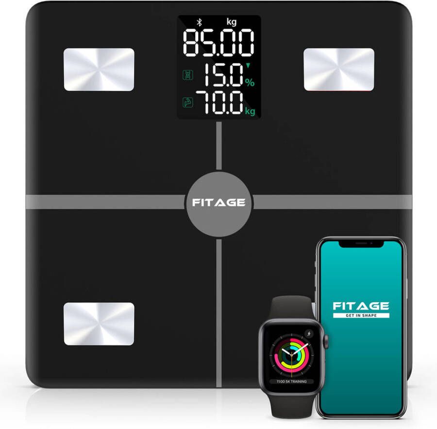 FITAGE Lcd Personenweegschaal Weegschaal Met 17x Lichaamsanalyse Vetpercentagemeter