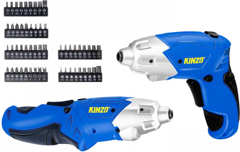 Kinzo Elektrische Schroevendraaier Met Bitset Accu 54 Bits O.a. Sleufkop, Torx, Phillips, Pozidriv En Inbus