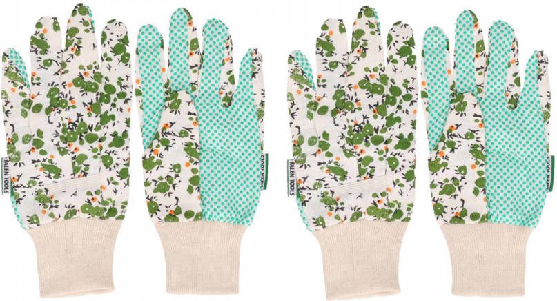 Talen Tools 2x Paar Groene Tuin/werkhandschoenen Bloemetjesprint Werkhandschoenen