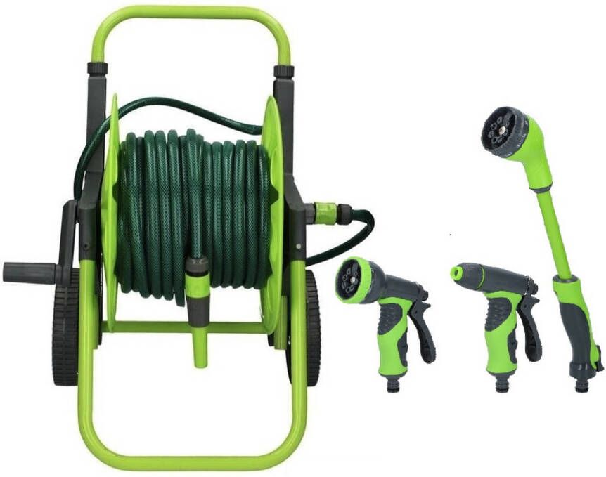 Merkloos Tuinslang Haspel Op Wagen 30 Meter Met 3 Extra Opzetstukken Tuinslangen