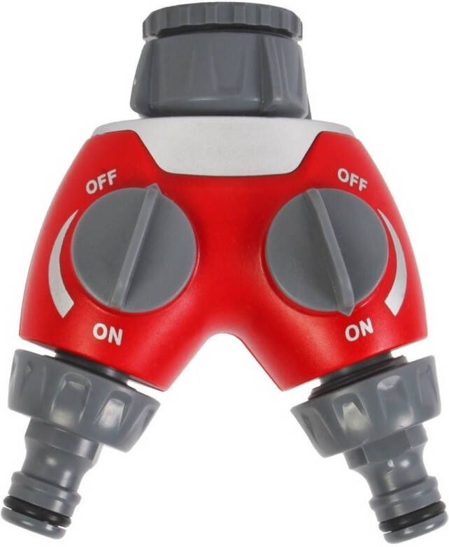 Strabox Buitenkraan Opzetstuk Waterverdeler/Tuinslang Splitter 2 weg Rood