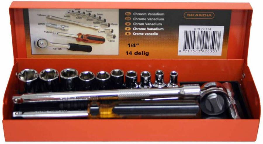 Skandia Dopsleutelset 1/4&apos, &apos, 14 delig 1041825