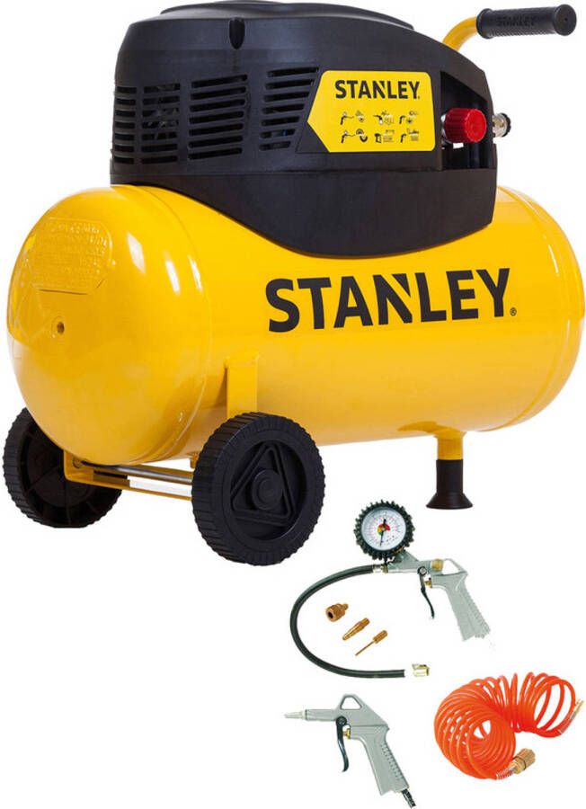 Stanley Compressor D200/8/24 Incl. Accessoires 8 Bar Luchtpistool, Opblaaspistool, Spiraalslang 5m En Opzetstukken