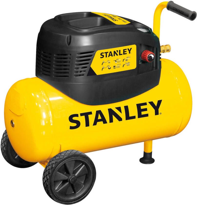 Stanley Compressor Dn200/8/24 Luchtcompressor 8 Bar 24l 180l/min Met Handvat En Wielen Olievrij Geel