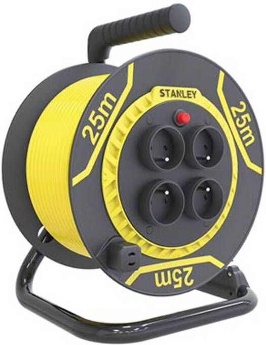 Stanley Haspel 25 Meter Type E 4 voudig 16a Pvc Zwart/geel