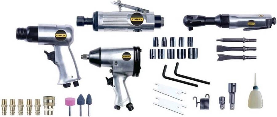 Stanley Luchtgereedschap Set 8221074stn 34 Stuks Incl. Opbergkoffer Zilver/Zwart