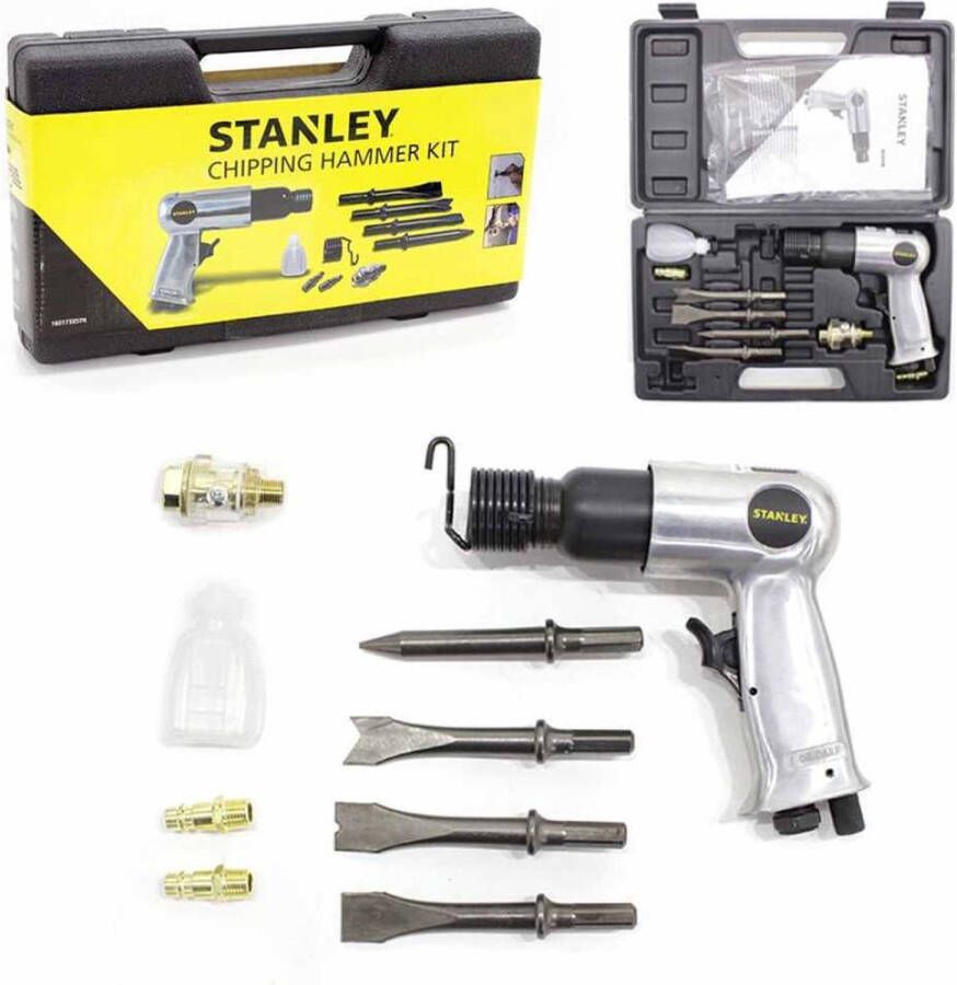 Stanley Pneumatische Hakhamer Set 160173xs Incl. 4 Beitels, 2 Aro Snelkoppelingen En 1 Olie Toevoeger
