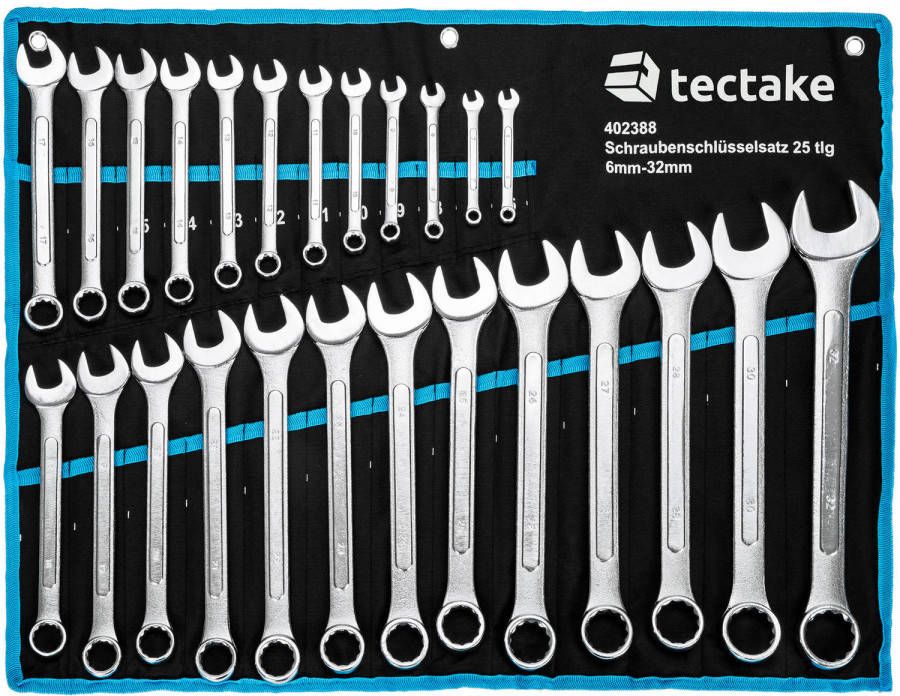 Tectake 25 delige Ring Steeksleutel Set Ring Sleutelset/moersleutel/ringsleutel Blauw 402388