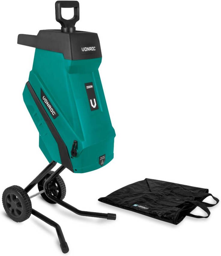 VONROC Hakselaar/shredder 2500w Voor Takken Tot Ø45mm Incl. 45l Opvangzak & Duwstok