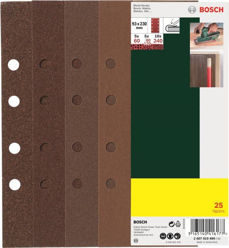 Bosch Schuurpapierset 93x230 mm K60, K80, K120, K240(25x )