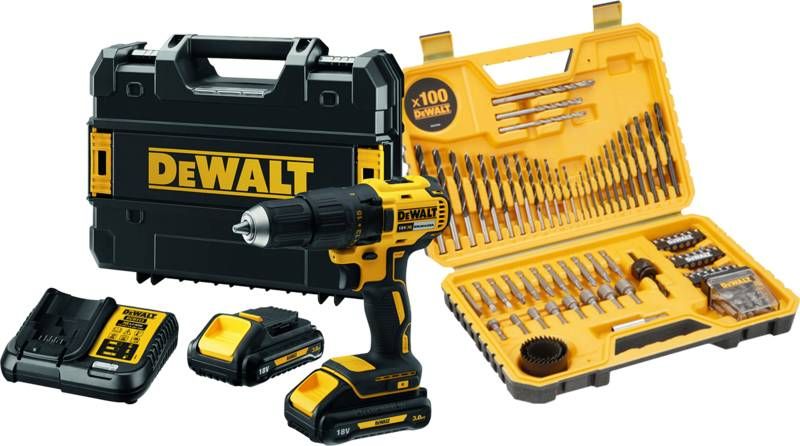 DeWalt DCD777L2T QW + 100 delige boren en bitset