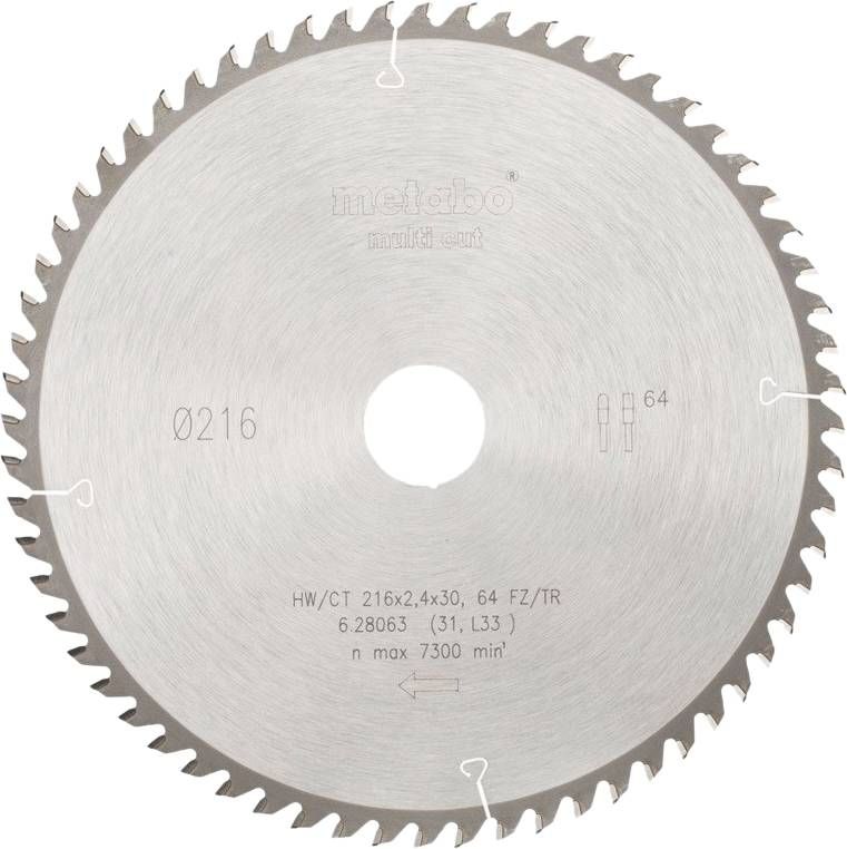 Metabo Zaagblad 216X30X2, 4mm 64T