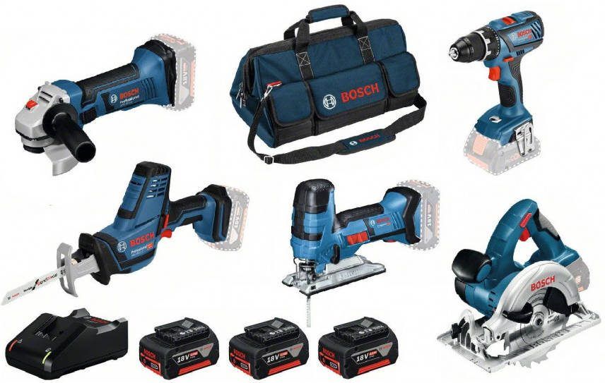 Bosch 5 Toolkit 18V Li Ion accu 5 delige Combiset(3x 4.0Ah accu)in tas