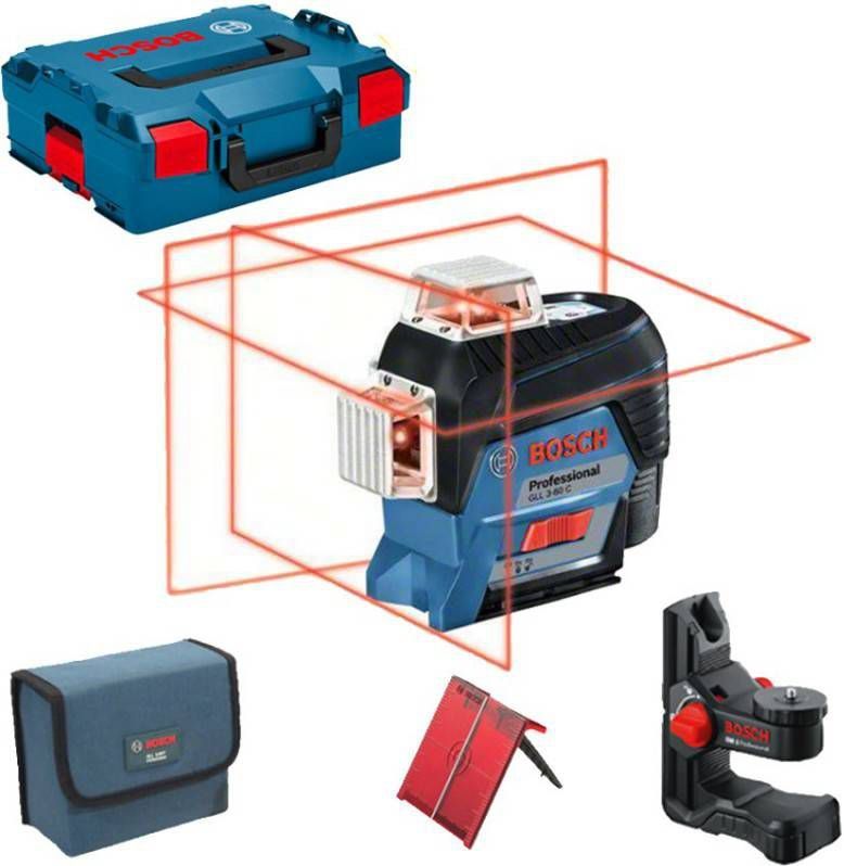 Bosch GLL 3 80 C SOLO 12V Li Ion Accu Kruislijnlaser Body In L Boxx Rood 30m