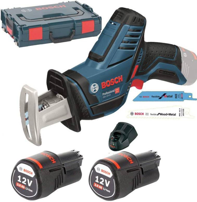 Bosch GSA 12V 14 12V Li Ion accu reciprozaag set(2x 3.0Ah accu)in L Boxx snelwissel