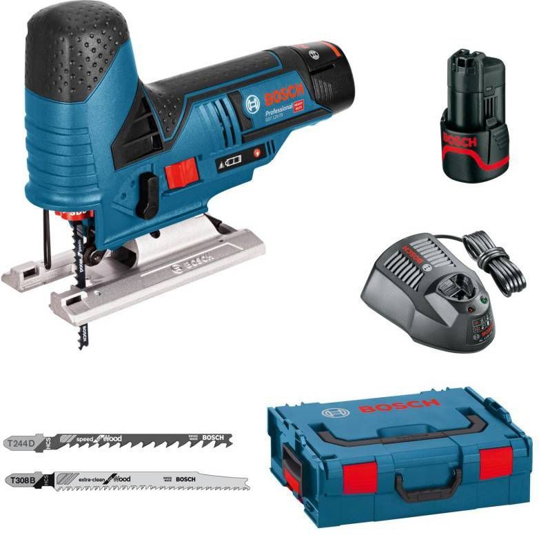 Bosch GST 12V 70 12V Li Ion Accu decoupeerzaag set(2x 3.0Ah accu)in L Boxx T greep variabel