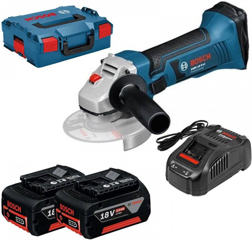 Bosch GWS 18 125 V LI 18V Li Ion Accu Haakse Slijper Set(2x 5.0Ah Accu)In L Boxx 125mm