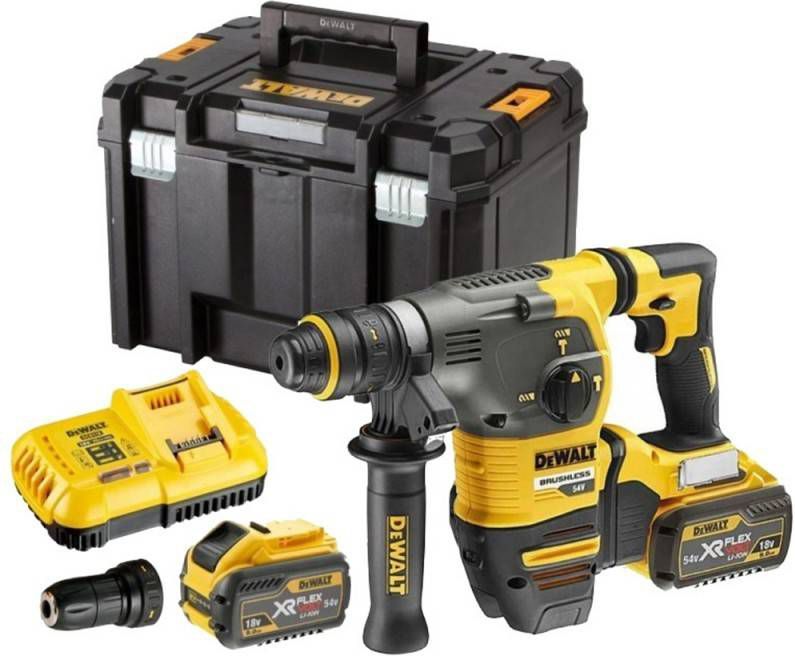 DeWALT DCH334X2 18V/54V Li Ion XR Flexvolt Accu SDS plus combihamer incl. snelspanboorkop set(2x 9.0Ah accu)in TSTAK 3, 5J koolborstelloos