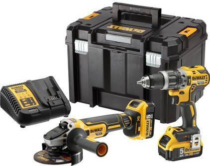 DeWALT DCK2080P2T 18V Li Ion accu klopboor -/schroefmachine(DCD796)&amp, Haakse slijper(DCG405)combiset(2x 5.0Ah accu)in TSTAK koolborstelloos