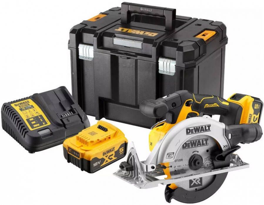 DeWALT DCS565P2 QW 18V Li ion Accu Cirkelzaag Set(2x 5.0Ah)In TSTAK Koffer 185 Mm