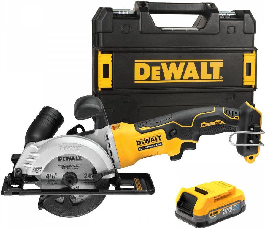 DeWALT DCS571E1T XJ 18V Li ion Accu Cirkelzaag Set(1x PowerStack Accu)In TSTAK Koffer 115mm