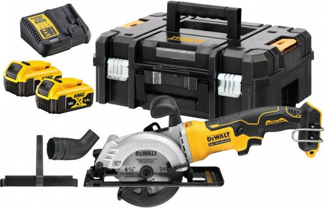 DeWALT DCS571P2 QW 18V Li ion Accu Cirkelzaag Set(2x 5.0Ah)In TSTAK Koffer 115 Mm Koolborstelloos