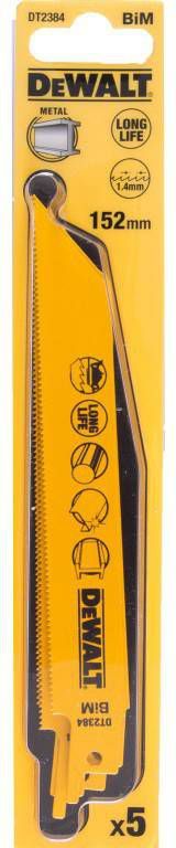 DeWALT DT2384 Reciprozaagblad 152 x 1, 4mm Metaal(5st )