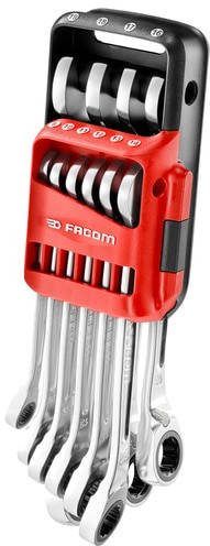 Facom 467BR.JP10PB Set van 10 metrische ratelringsteeksleutels met snelle vork 8/10/11/12/13/14/16/17/18/19mm