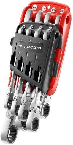 Facom 467F.JPU8 Set van inch combinatie scharnierende ratelsleutels op draagbare koffer