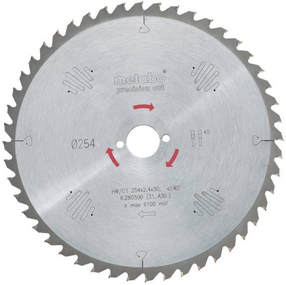 Metabo 628059000 Precision Cut Cirkelzaagblad 254 x 30 x 40T Hout/MDF