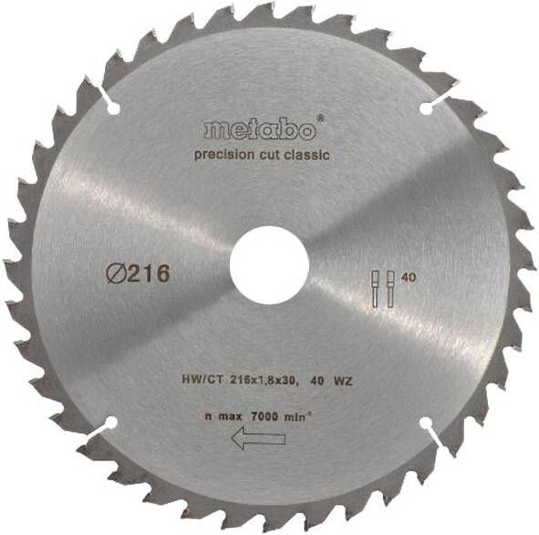 Metabo 628065000 Precision Cut Cirkelzaagblad 216 x 30 x 40T Hout