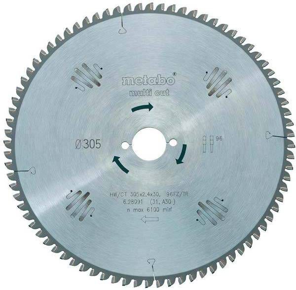 Metabo 628091000 Multi Cut Cirkelzaagblad 305 x 30 x 96T Hout/Epoxy/Aluminium/Kunststof