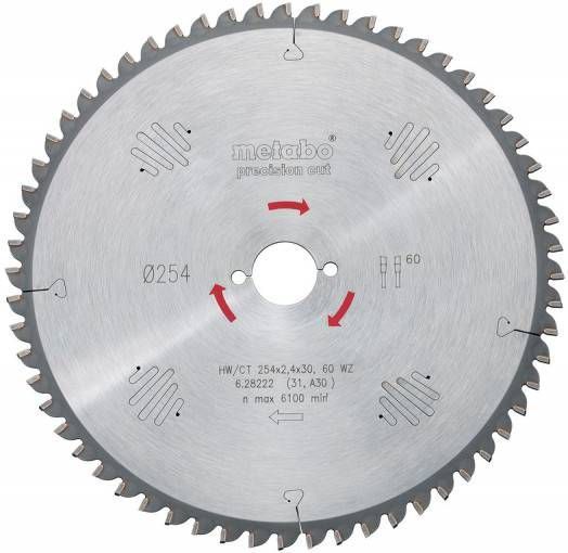 Metabo 628034000 HW/CT Cirkelzaagblad 190 x 20 x 72T Hout/MDF