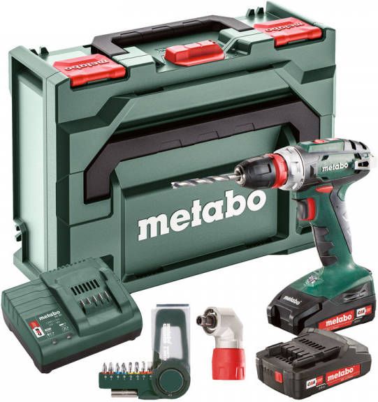 Metabo BS 18 Quick 18V Li Ion Accu Boor -/schroefmachine Set(2x 2.0Ah Accu)In Koffer Incl. Haakse Voorzetkop En Bitset