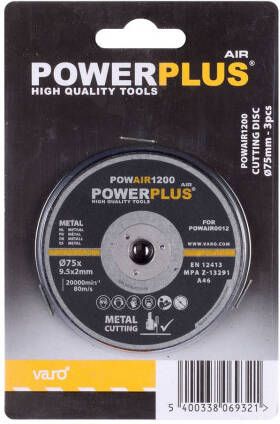 Powerplus POWAIR1200 Doorslijpschijf 75 X 9, 5 X 2 Mm(3st )