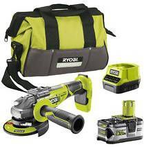 Ryobi R18AG7 140S ONE+ 18V Li ion Accu Haakse Slijper Set(1x 4, 0Ah Accu)In Tas 125mm Koolborstelloos