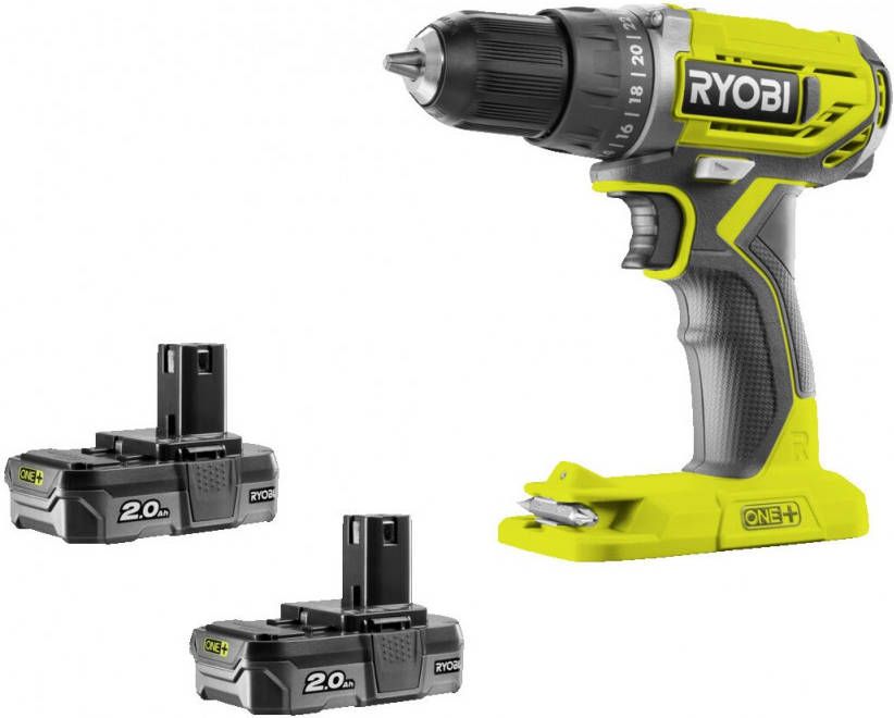 Ryobi R18DD2 220S ONE+ 18V Li ion Accu Boor -/schroefmachine Set(2x 2.0Ah Accu)In Tas