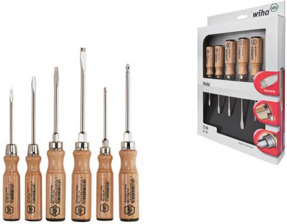 Wiha 162 ZK6 SO Hout sleufkop/Pozidriv Schroevendraaierset 6 delig