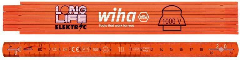 Wiha 4102008 Longlife Elektriciensduimstok metrisch 2m 10 delen oranje
