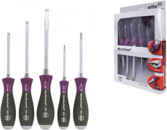 Wiha 5533 ZK5 5 delige MicroFinish Schroevendraaierset Sleuf/Pozidrive