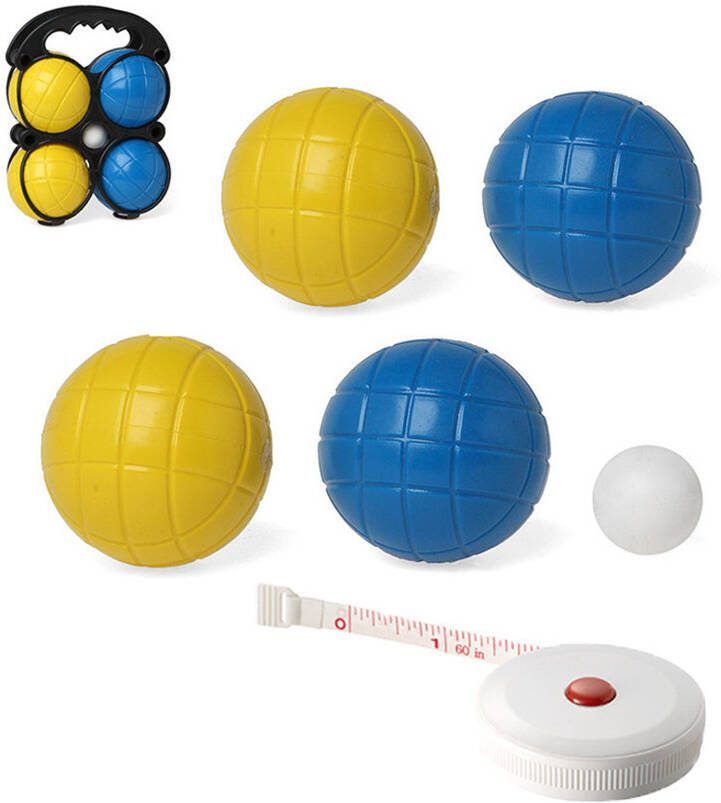 Merkloos Jeu de boules set met 4 ballen + compact meetlint 1, 5 meter