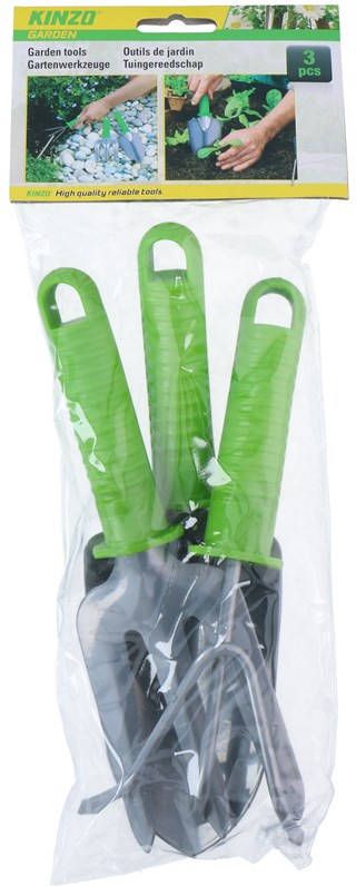 Kinzo Tuingereedschap 3 delig 37x6x13 Cm Groen/zilver