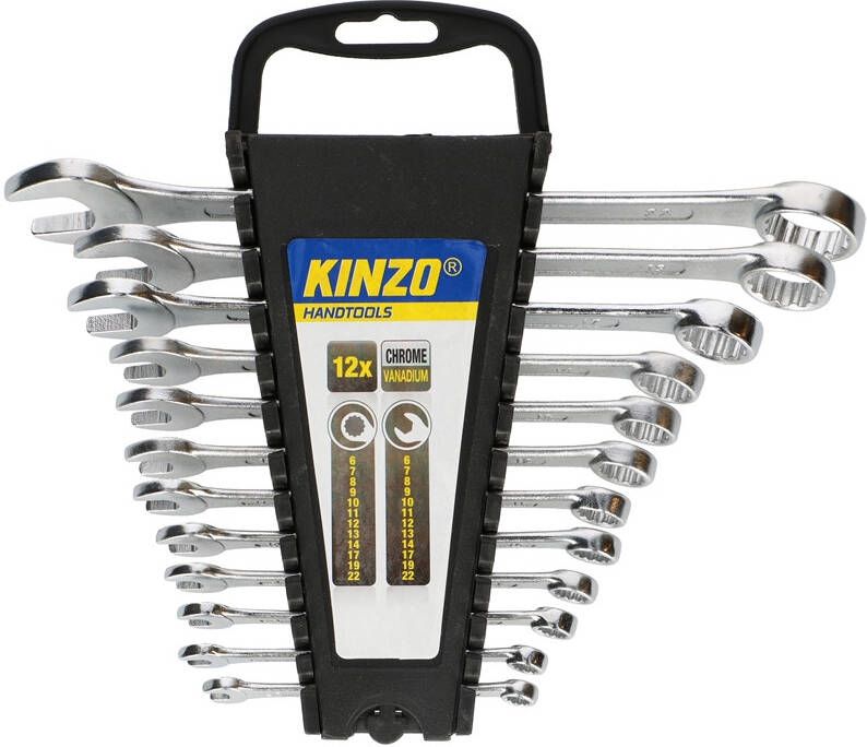 Massamarkt Kinzo 12 Delig Steek/ringsleutelset In Houder In De Meest Gangbare Maten 6 Tot