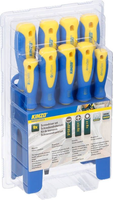 Massamarkt Kinzo Schroevendraaierset 9 delig Met Handig Ophangsysteem.  Assorti Van