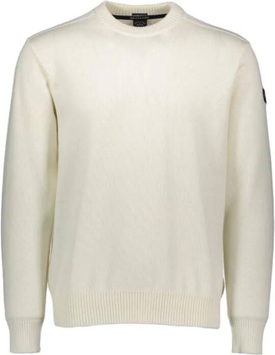 PAUL & SHARK Bretagne Wool Creweck met iconische badge genser , Wit, Heren