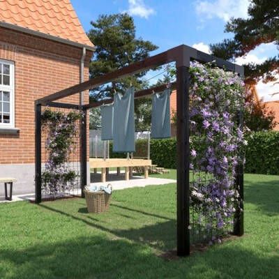 Trendyard Moderne Pergola Hout Met Waslijnen en Gaaspanelen