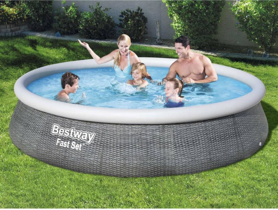 Bestway Fast Set Opblaasbaar Zwembad Inclusief Filterpomp 396x84 Cm Rattanprint Rond