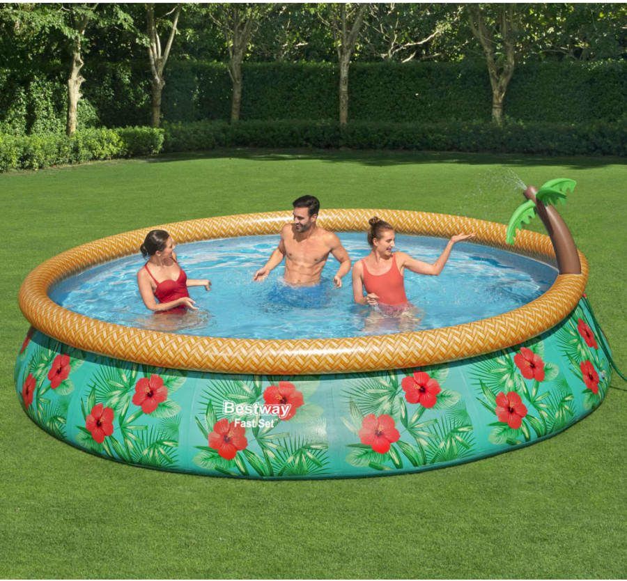Bestway Fast Set Opblaasbaar Zwembad Inclusief Filterpomp 457x84 Cm Paradijsprint Rond