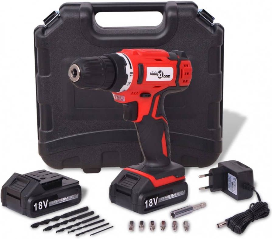 VidaXL Schroef -/boormachineset Met 18 V Li ion Accu&apos