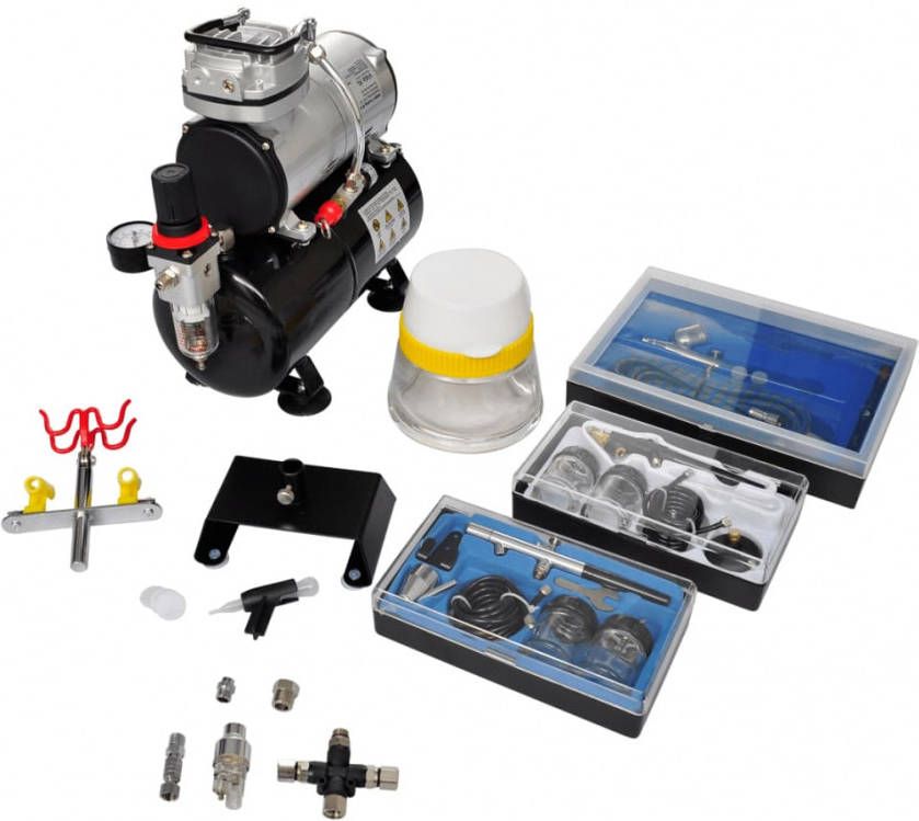VIDAXL Airbrush Compressorset met 3 pistolen